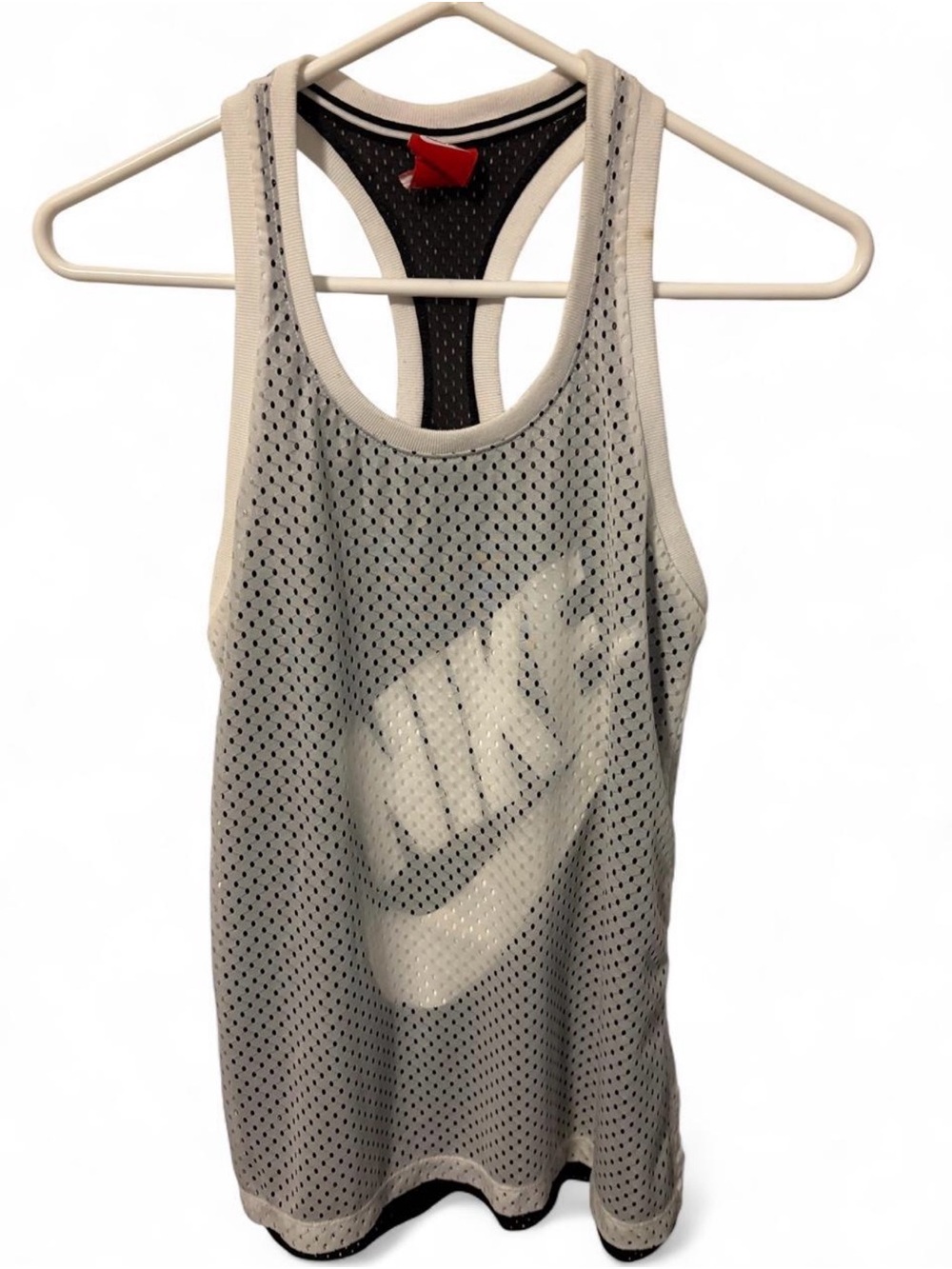 Nike Double Layer Mesh Racerback Tank Top White Black Logo Small